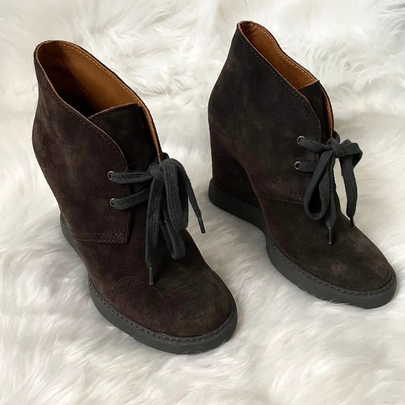 See by Chloe Boots Womens EU 36 US 6 Brown Black Suede Ankle Wedge Booties Shoes - Picture 4 of 15